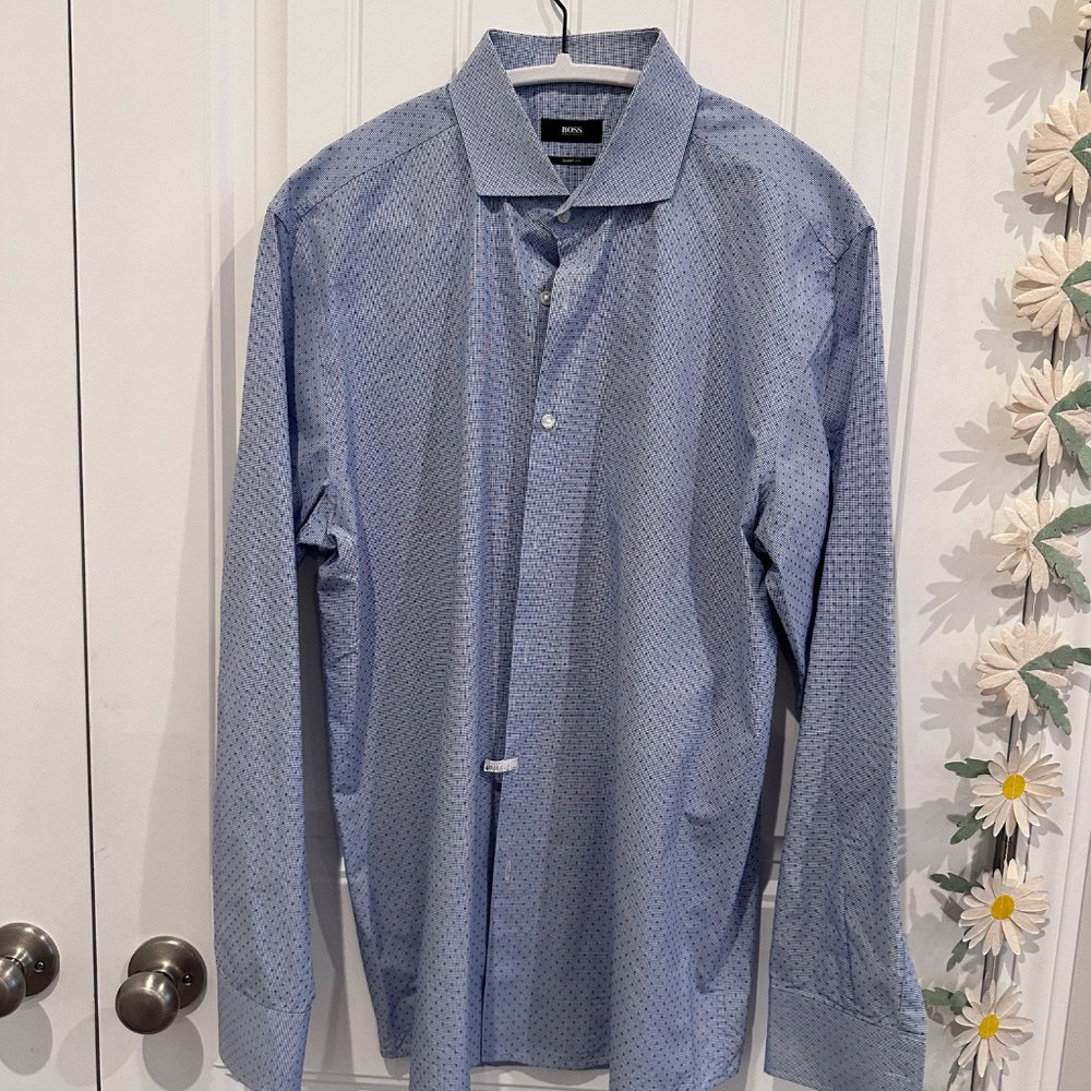 Boss Hugo Boss Sharp Fit Men’s Dress Shirt | Size 17 1/2 34/35 | Blue